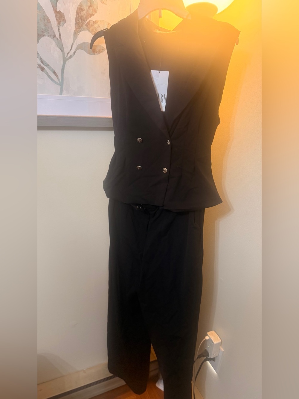 Zara Classic Black Sleeveless Blazer & Wide-Leg Pants Set NWT - Picture 2 of 5